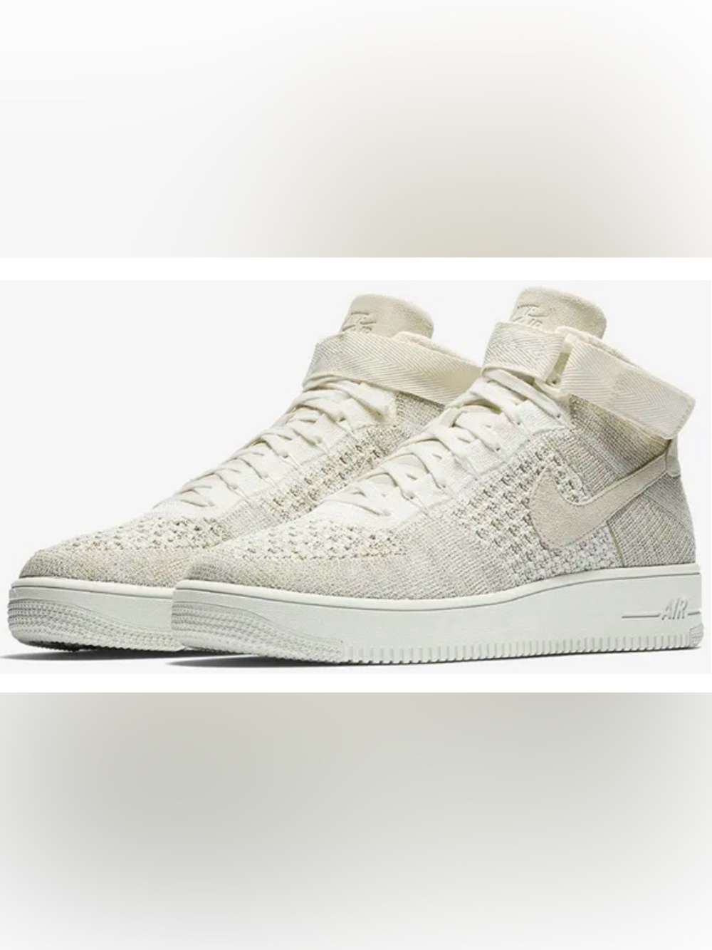 NIKE AIR FORCE 1 ULTRA FLYKNIT MID Triple White Sneaker Sz 10.5 NO STRAP